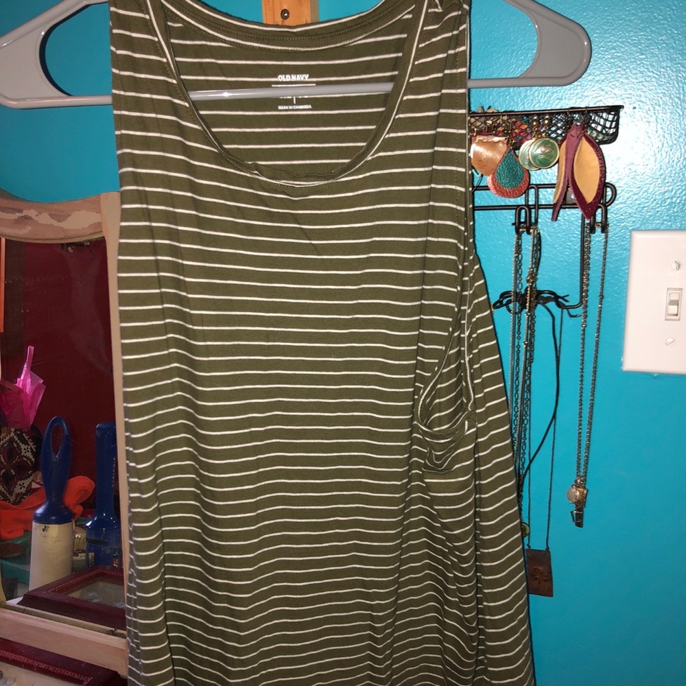 Women’s Olive Green/White Striped Tank Top